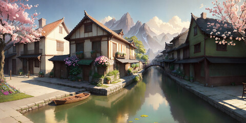 Naklejka premium It looks like a Japanese village.