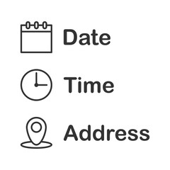 Date, Time, Address or Place Icons Symbol