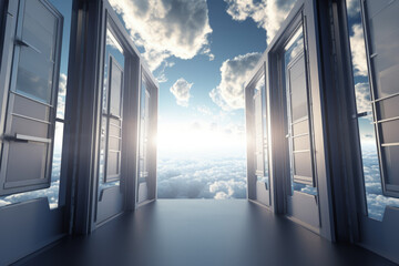 divine corridor to heaven in blue sky generative ai