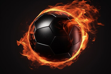 Fototapeta premium soccer ball in orange flame, football sport concept generative ai