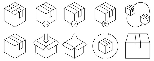 Set of line box icons. Vector illustration isolated on white background