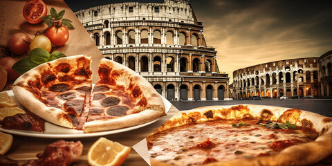 pizza , roma city Famous places collage