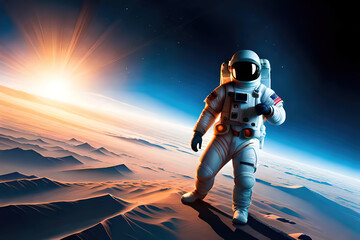 Obraz na płótnie Canvas An intrepid astronaut embarks on a daring expedition