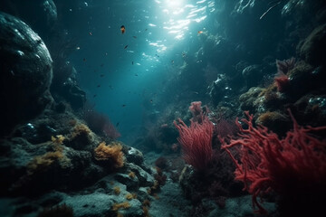 Fototapeta na wymiar hydrothermal vents underwater cinematic Generative AI
