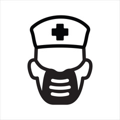 Doctor flu mask vector icon. Medicine mask flat sign design. Face of Doctor with mask symbol pictogram. UX UI icon