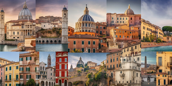 italy, Famous places collage Generative AI