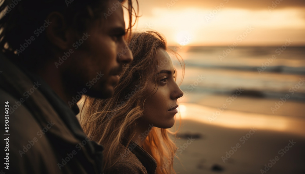 Canvas Prints heterosexual couple enjoy sunset, embracing carefree enjoyment generated by ai