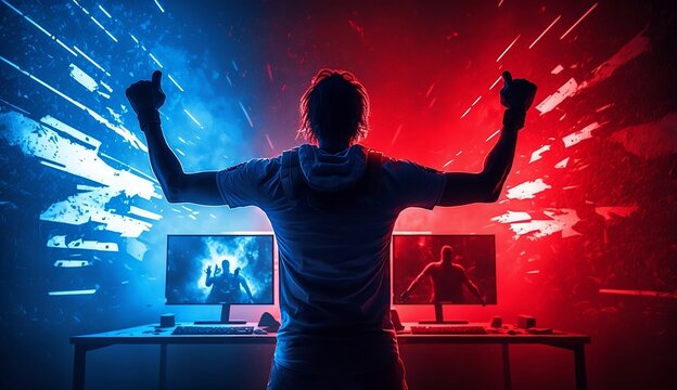 The professional eSports gamer emerged as the victor, and his joy was palpable, throwing his hands in the air, generative Ai