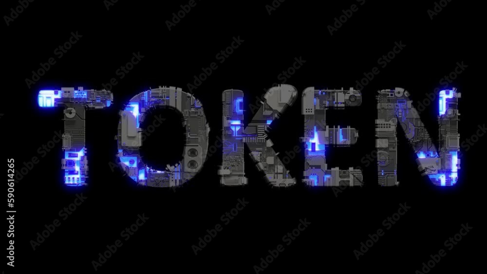 Aufkleber metal scrap cyber punk text token with electrical light and animated surface, isolated - loop video