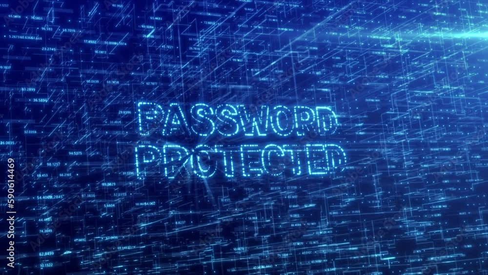 Poster password protected text reveal over blue futuristic technology network with digital cyberspace backg