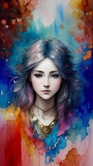 Obraz na płótnie Canvas Beautiful girl. Watercolor. (Created with Generative AI technology)