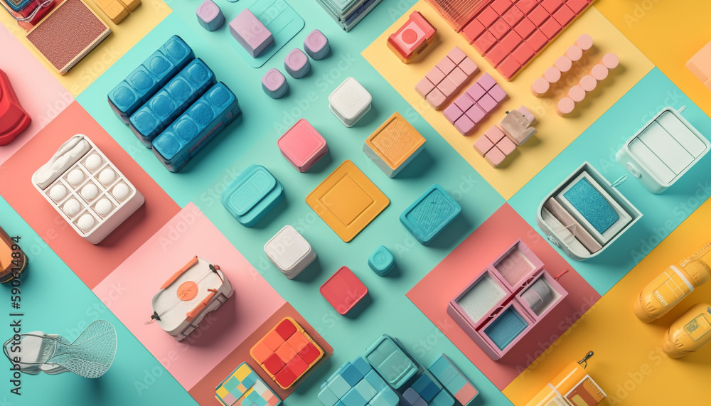 Aufkleber a playful child creating multi colored toy blocks generated by ai