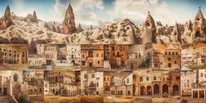 cappadocia City, Famous places collage Generative AI