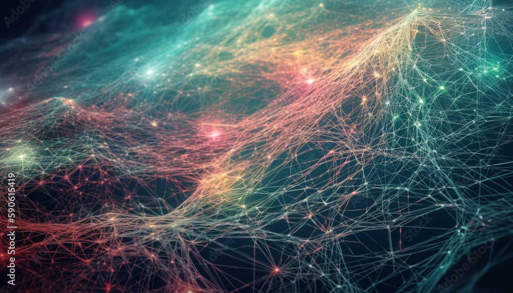 Poster multi colored geometric shapes curve in glowing chaos generated by ai