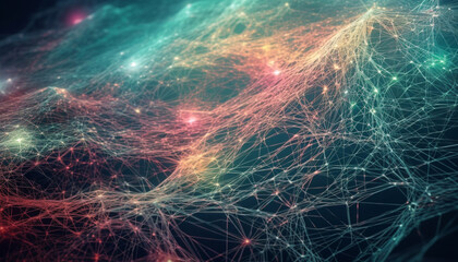 Multi colored geometric shapes curve in glowing chaos generated by AI