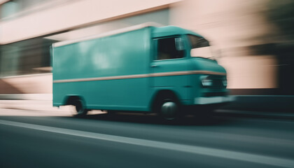 Blurred motion of truck delivering cargo containers generated by AI