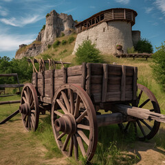 old carriage in the countryside. Generative AI image.