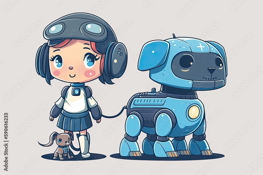 Aufkleber blue artificial intelligence or robot helper with a dog robot. generative ai