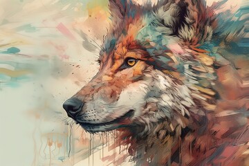 Abstract wolf painting, earthy colors, pastel painting style, Generative AI