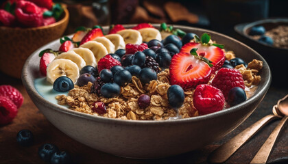 Fresh berries and granola make healthy breakfast treat generated by AI