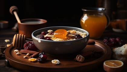 Healthy snack organic granola with fresh blueberries generated by AI