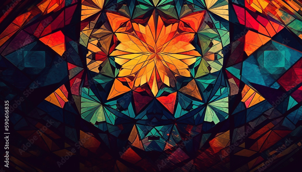Poster geometric shapes in vivid colors create mosaic design generated by ai