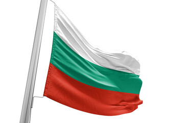 Fototapeta na wymiar Bulgaria national flag cloth fabric waving on beautiful white Background.