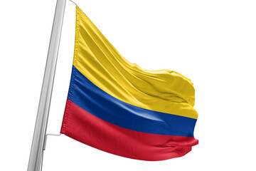 Colombia national flag cloth fabric waving on beautiful white Background.