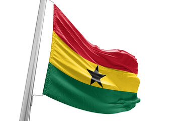 Fototapeta na wymiar Ghana national flag cloth fabric waving on beautiful white Background.