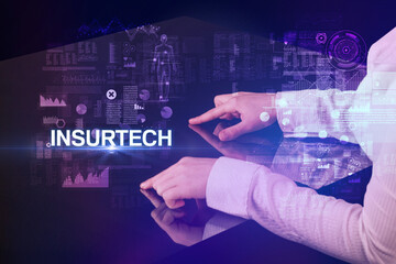 Businessman touching huge display concept