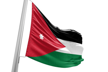 Jordan national flag cloth fabric waving on beautiful white Background.