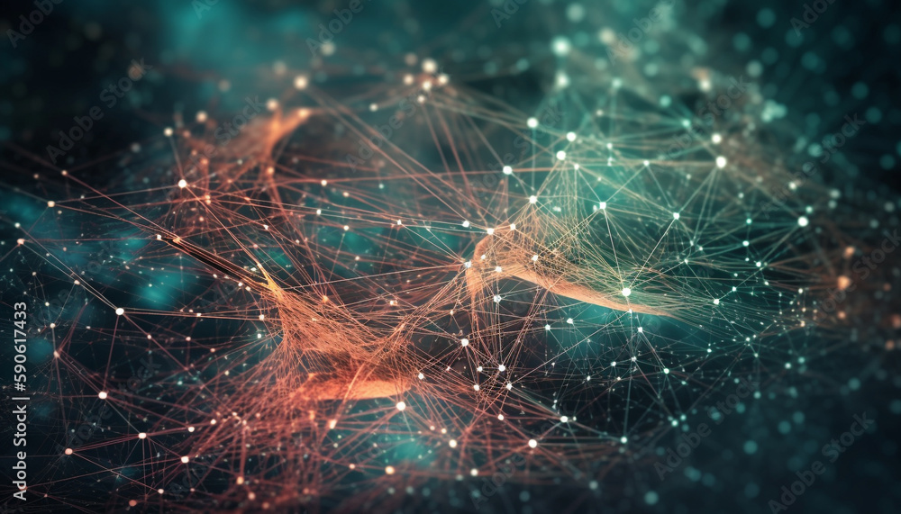 Poster futuristic computer network connects glowing internet space generated by ai