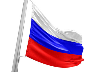 Russia national flag cloth fabric waving on beautiful white Background.