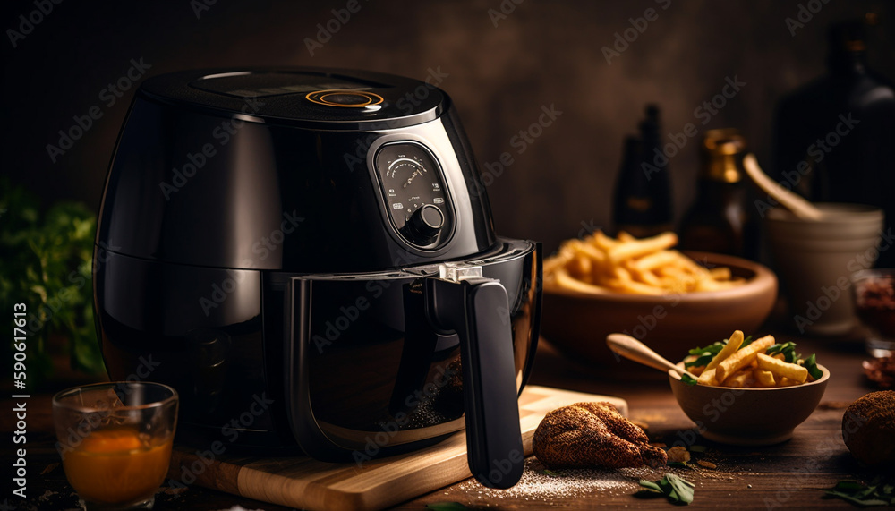 Poster fresh coffee and bread on rustic table generated by ai