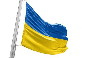 Ukraine national flag cloth fabric waving on beautiful white Background.