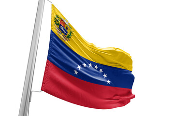 Venezuela national flag cloth fabric waving on beautiful white Background.