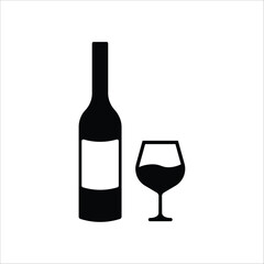 Wine bottle vector icon. Alcohol icon. Alhocol flat sign design. Wine and glass symbol pictogram. UX UI icon