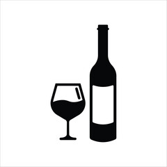 Wine bottle vector icon. Alcohol icon. Alhocol flat sign design. Wine and glass symbol pictogram. UX UI icon