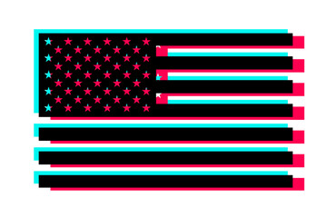 Flag of United states of America in colors of social media company as metaphor country and surveillance. App as cyber security and privacy danger. Vector illustration.
