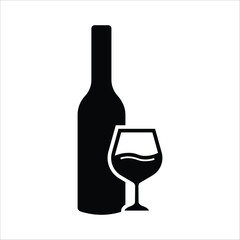 Wine bottle vector icon. Alcohol icon. Alhocol flat sign design. Wine and glass symbol pictogram. UX UI icon
