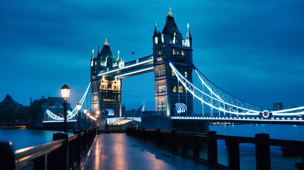 Fototapeta na wymiar Tower Bridge at Night, London - generative ai