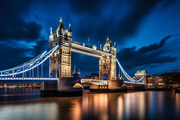 Fototapeta na wymiar Tower Bridge at Night, London - generative ai