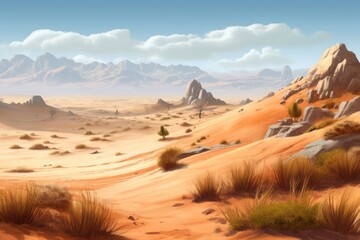Fototapeta na wymiar Serene Midday Desert Landscape Illustration, Generative AI