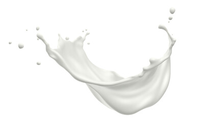 White milk wave splash with splatters and drops. Ai. Cutout on transparent - obrazy, fototapety, plakaty