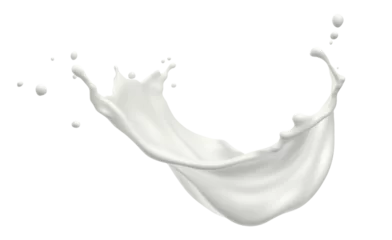 Tuinposter White milk wave splash with splatters and drops. Ai. Cutout on transparent © Ara Hovhannisyan