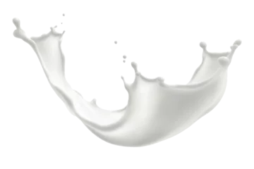 Zelfklevend Fotobehang White milk wave splash with splatters and drops. Manual cut out on transparent © Ara Hovhannisyan