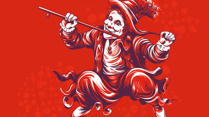 dancing red buffoon with flute
