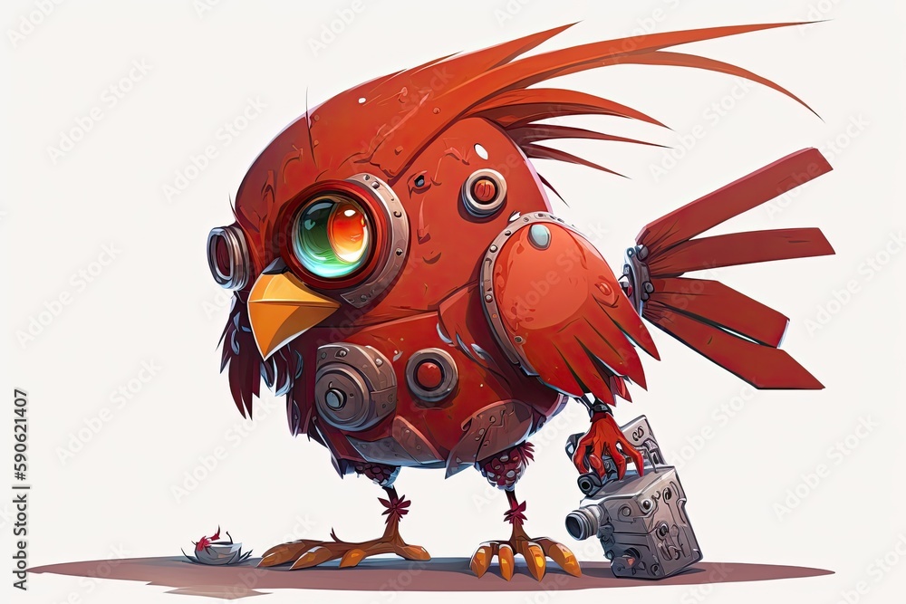 Poster red bird mechanical robot picture. generative ai