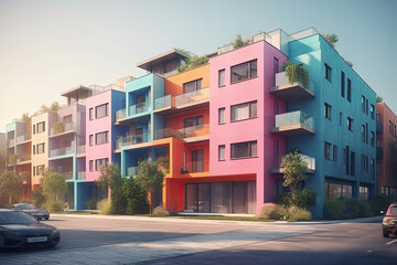 colorful houses on the street created with Generative AI technology