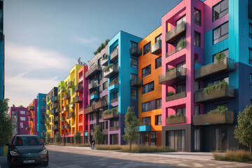 Fototapeta na wymiar colorful houses on the street created with Generative AI technology